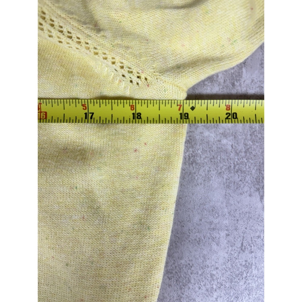CAbi Cardigan Sweater Yellow Speckled Lace Trim Accent 100% Cotton L Coquette - Picture 6 of 7